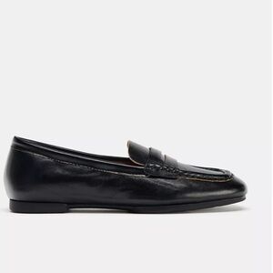 Zara Black Leather Square Toe Loafers Size 40 Classic Minimalist